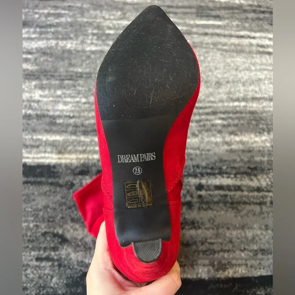 DREAM PAIRS Red Suede Over The Knee Boot With Heel